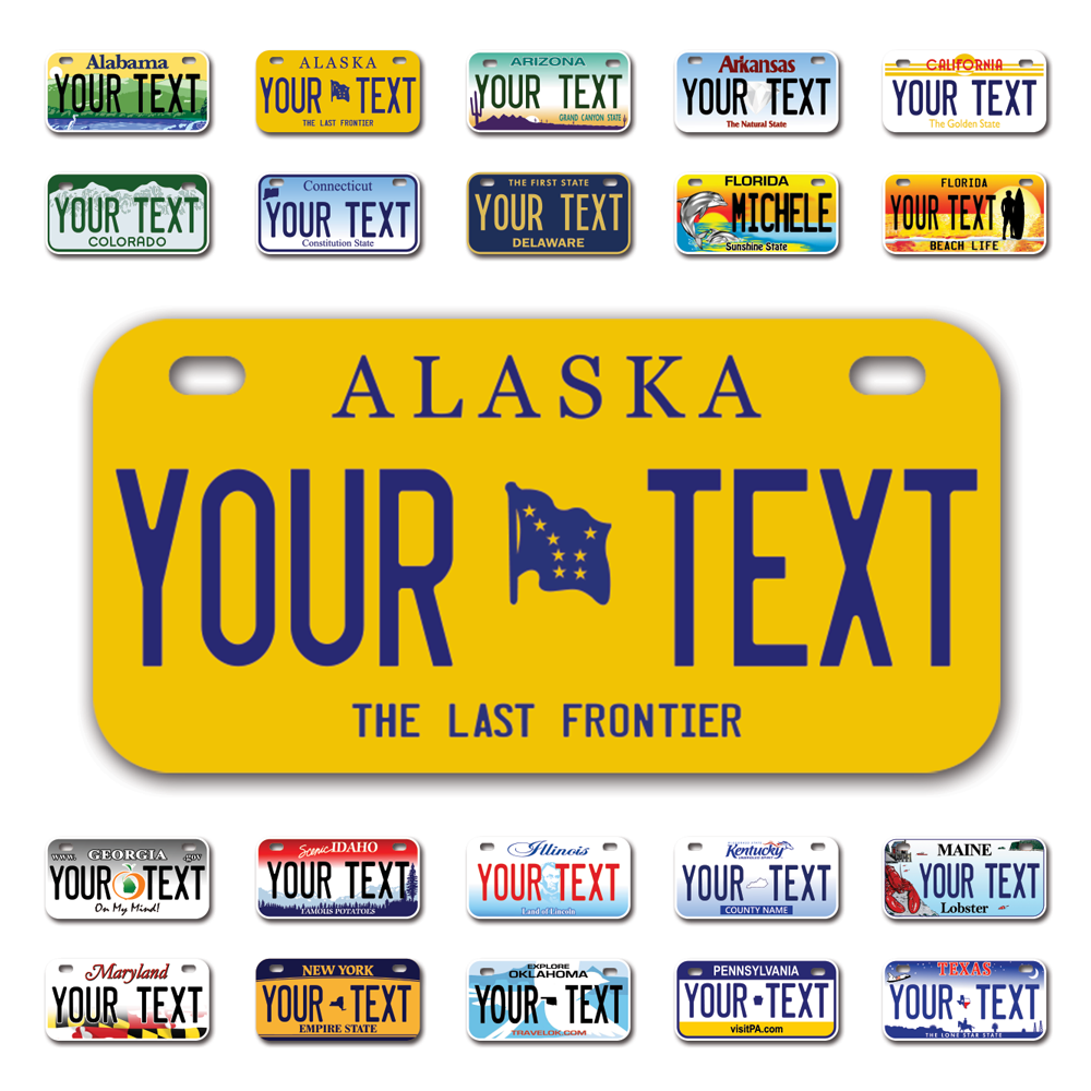 Personalize Bicycle License Plates from All 50 USA States - 6"x3" - Ideal for Bicycles, Tricycles, Wheelchairs, Toy Cars, Kids Cars and more