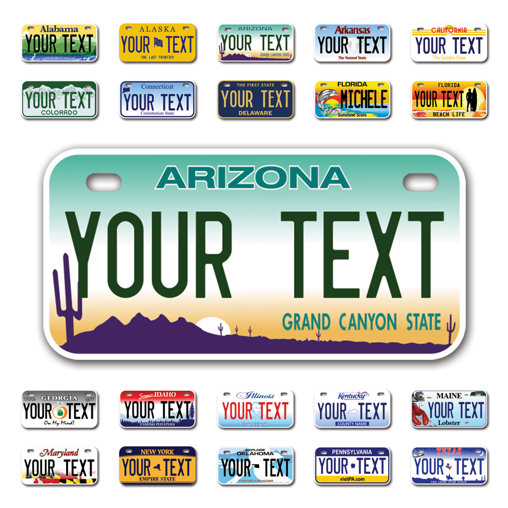 Personalize Bicycle License Plates from All 50 USA States - 6"x3" - Ideal for Bicycles, Tricycles, Wheelchairs, Toy Cars, Kids Cars and more