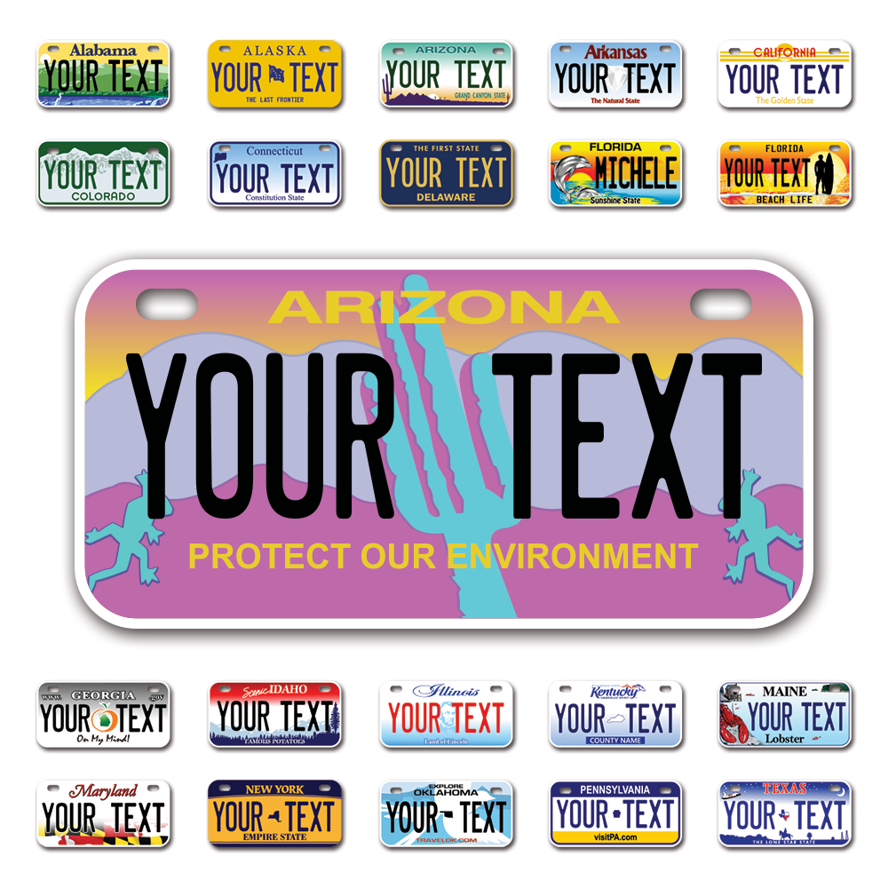 Personalize Bicycle License Plates from All 50 USA States - 6"x3" - Ideal for Bicycles, Tricycles, Wheelchairs, Toy Cars, Kids Cars and more