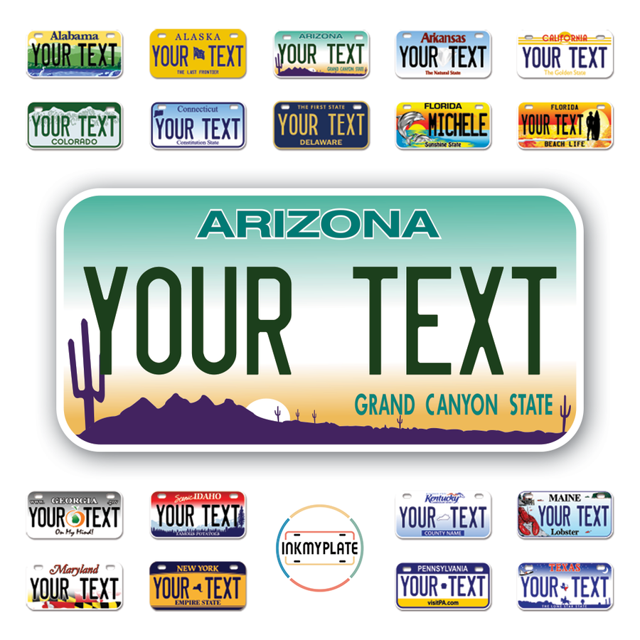 Personalize License Plates Vinyl Stickers From All 50 USA States - 6"x3" - Ideal for Toy Cars - Electric Kids Cars and more