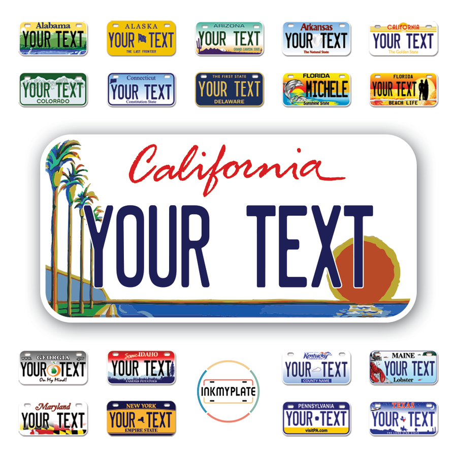 Personalize License Plates Vinyl Stickers From All 50 USA States - 6"x3" - Ideal for Toy Cars - Electric Kids Cars and more