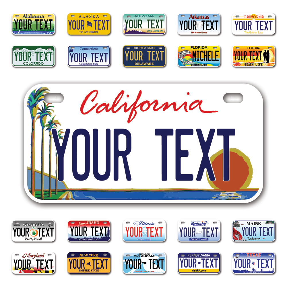 Personalize Bicycle License Plates from All 50 USA States - 6"x3" - Ideal for Bicycles, Tricycles, Wheelchairs, Toy Cars, Kids Cars and more