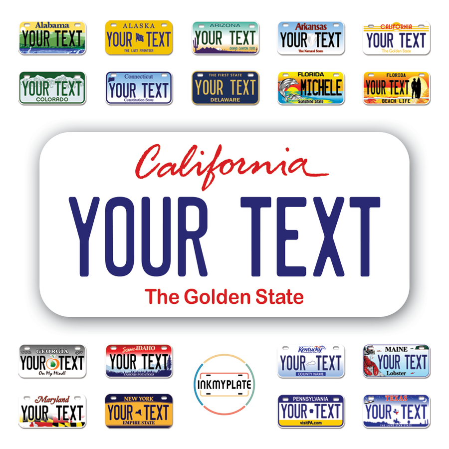 Personalize License Plates Vinyl Stickers From All 50 USA States - 6"x3" - Ideal for Toy Cars - Electric Kids Cars and more