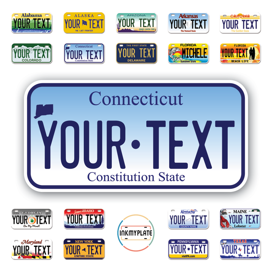 Personalize License Plates Vinyl Stickers From All 50 USA States - 6"x3" - Ideal for Toy Cars - Electric Kids Cars and more