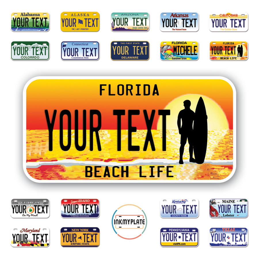 Personalize License Plates Vinyl Stickers From All 50 USA States - 6"x3" - Ideal for Toy Cars - Electric Kids Cars and more