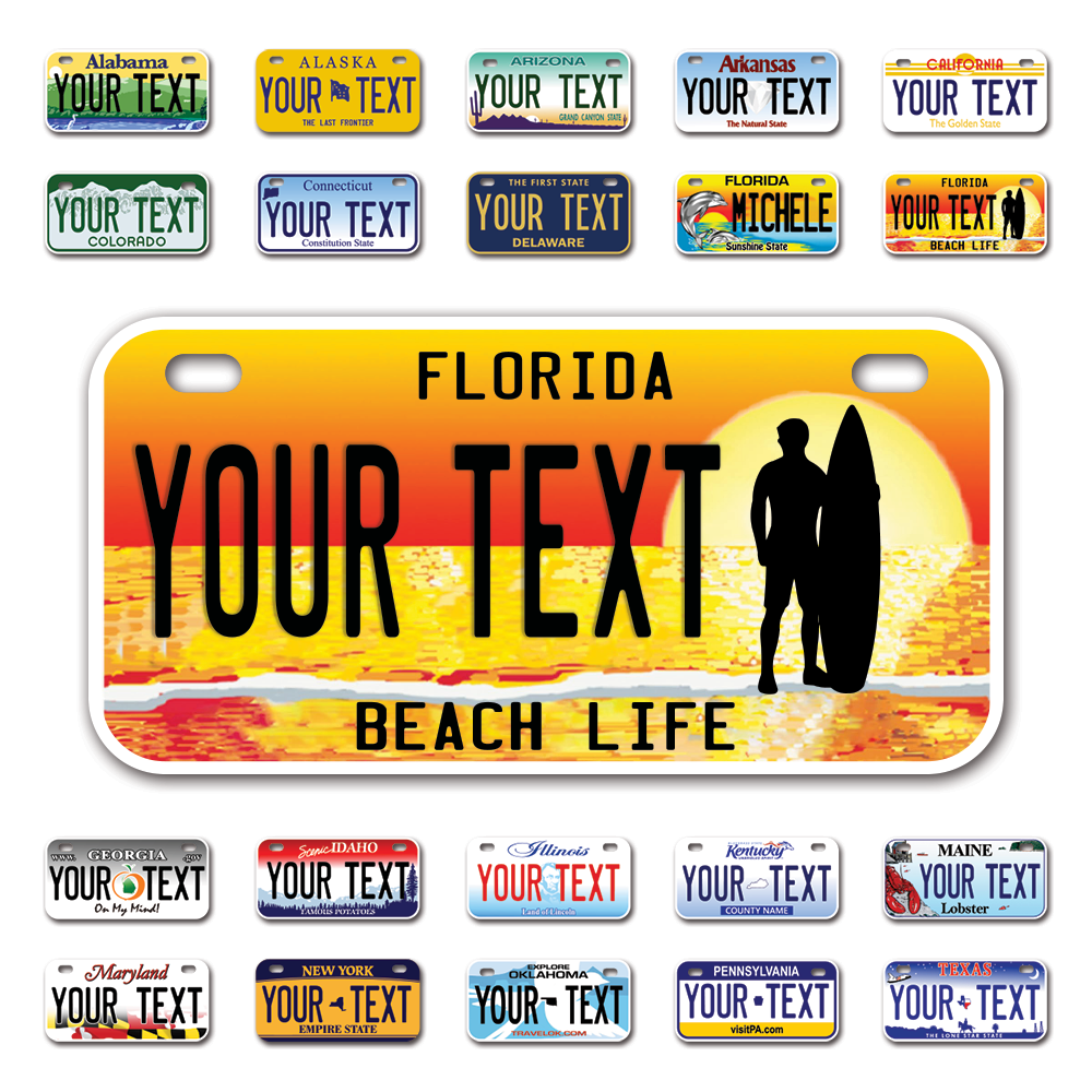 Personalize Bicycle License Plates from All 50 USA States - 6"x3" - Ideal for Bicycles, Tricycles, Wheelchairs, Toy Cars, Kids Cars and more