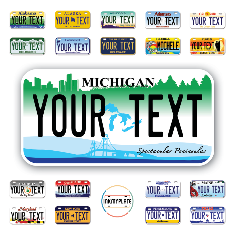 Personalize License Plates Vinyl Stickers From All 50 USA States - 6"x3" - Ideal for Toy Cars - Electric Kids Cars and more