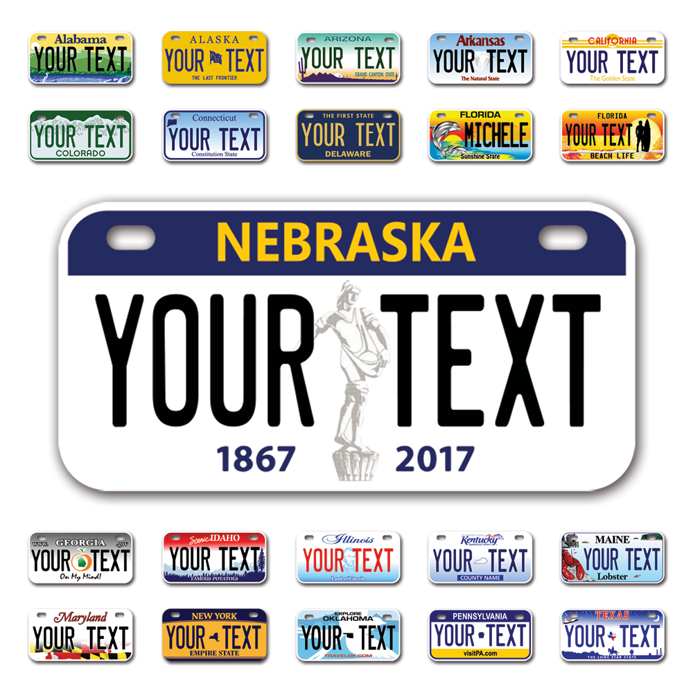 Personalize Bicycle License Plates from All 50 USA States - 6"x3" - Ideal for Bicycles, Tricycles, Wheelchairs, Toy Cars, Kids Cars and more