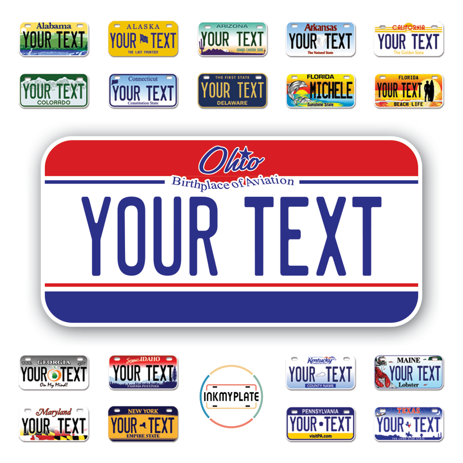 Personalize License Plates Vinyl Stickers From All 50 USA States - 6"x3" - Ideal for Toy Cars - Electric Kids Cars and more