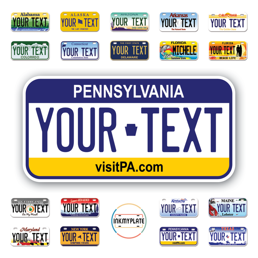 Personalize License Plates Vinyl Stickers From All 50 USA States - 6"x3" - Ideal for Toy Cars - Electric Kids Cars and more