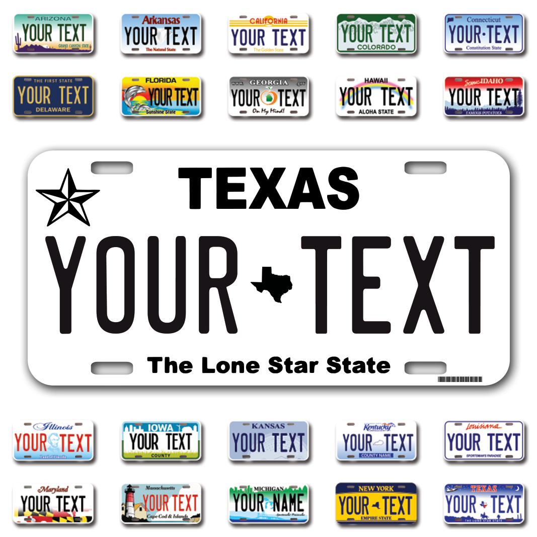 Personalized Texas White License Plate for Cars, Trucks, Motorcycles, Bicycles and Vinyl Stickers