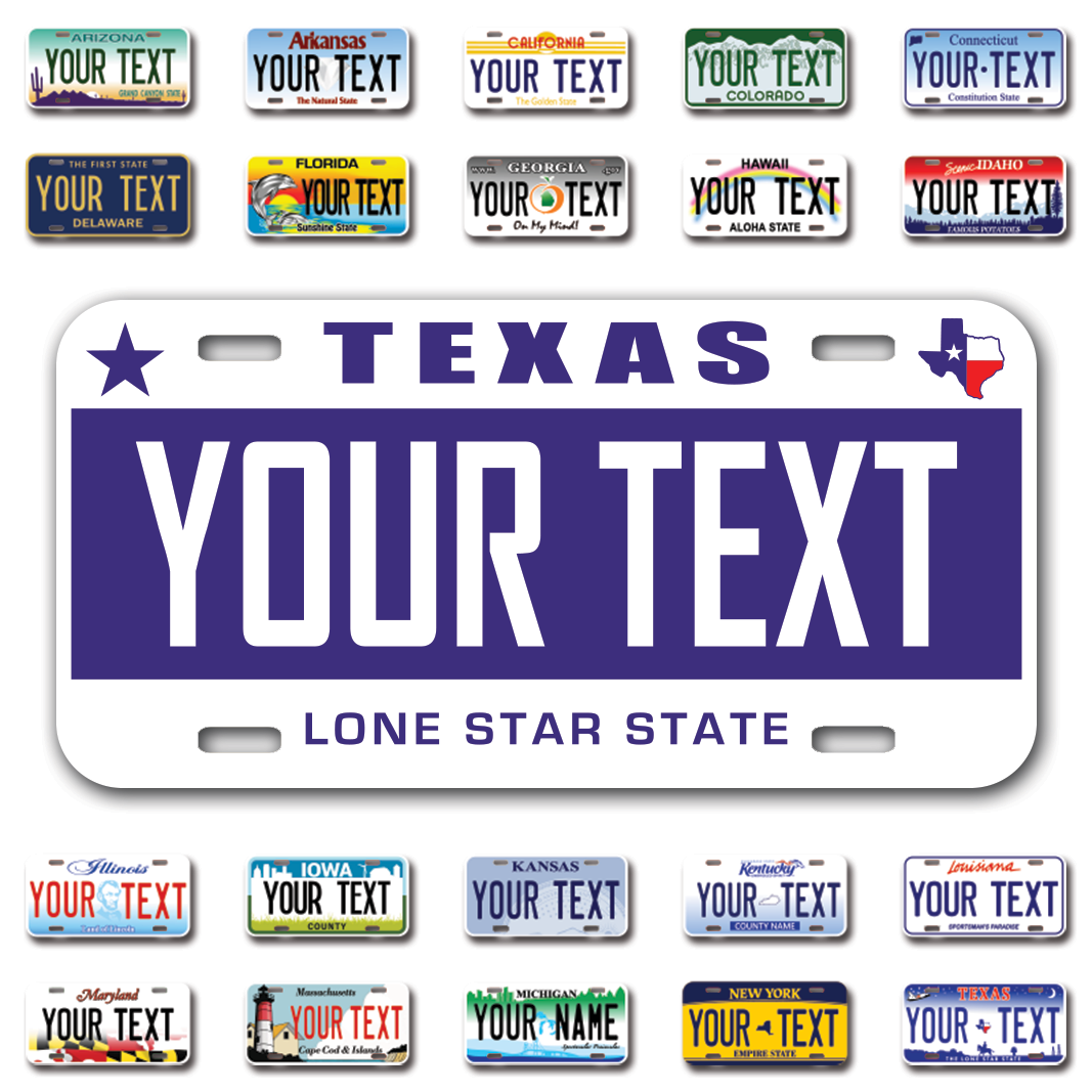 Personalize Car License Plates From All 50 USA States - 12"x6" - Ideal for Cars, Trucks and more