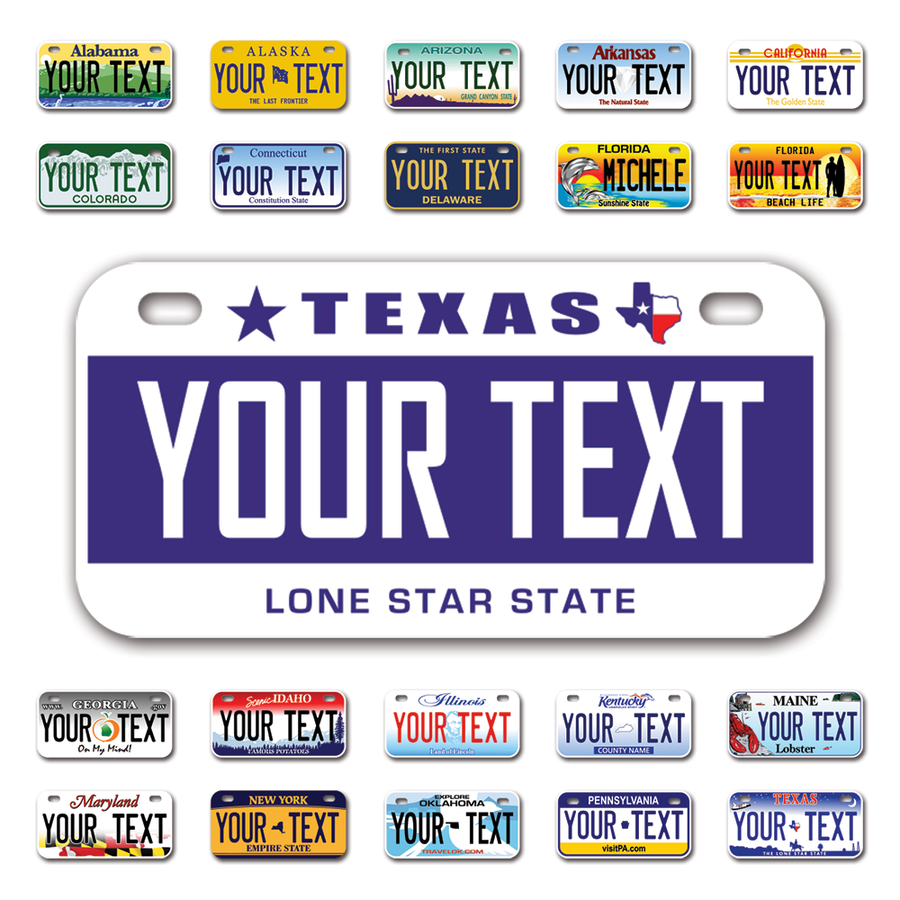 Personalize Bicycle License Plates from All 50 USA States - 6"x3" - Ideal for Bicycles, Tricycles, Wheelchairs, Toy Cars, Kids Cars and more