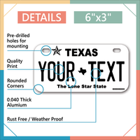 Personalized Texas White License Plate for Cars, Trucks, Motorcycles, Bicycles and Vinyl Stickers