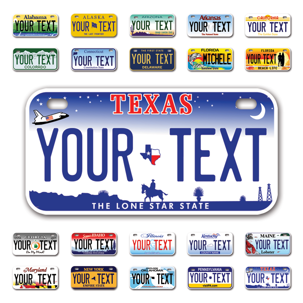 Personalize Bicycle License Plates from All 50 USA States - 6"x3" - Ideal for Bicycles, Tricycles, Wheelchairs, Toy Cars, Kids Cars and more