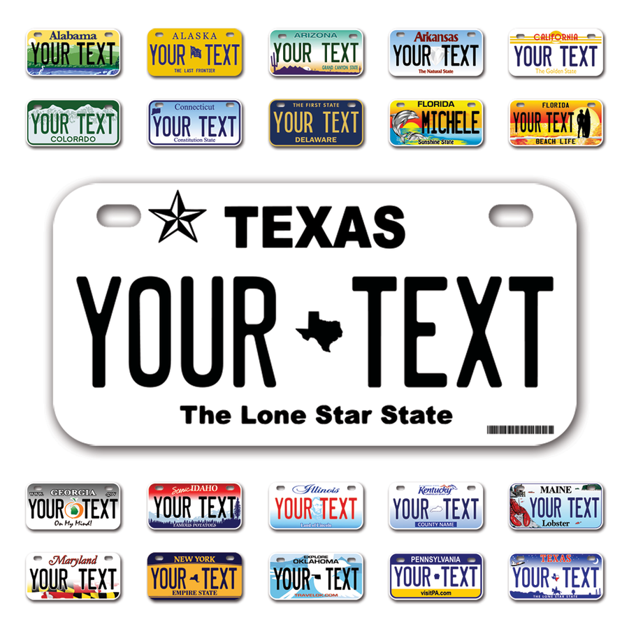 Personalize Bicycle License Plates from All 50 USA States - 6"x3" - Ideal for Bicycles, Tricycles, Wheelchairs, Toy Cars, Kids Cars and more