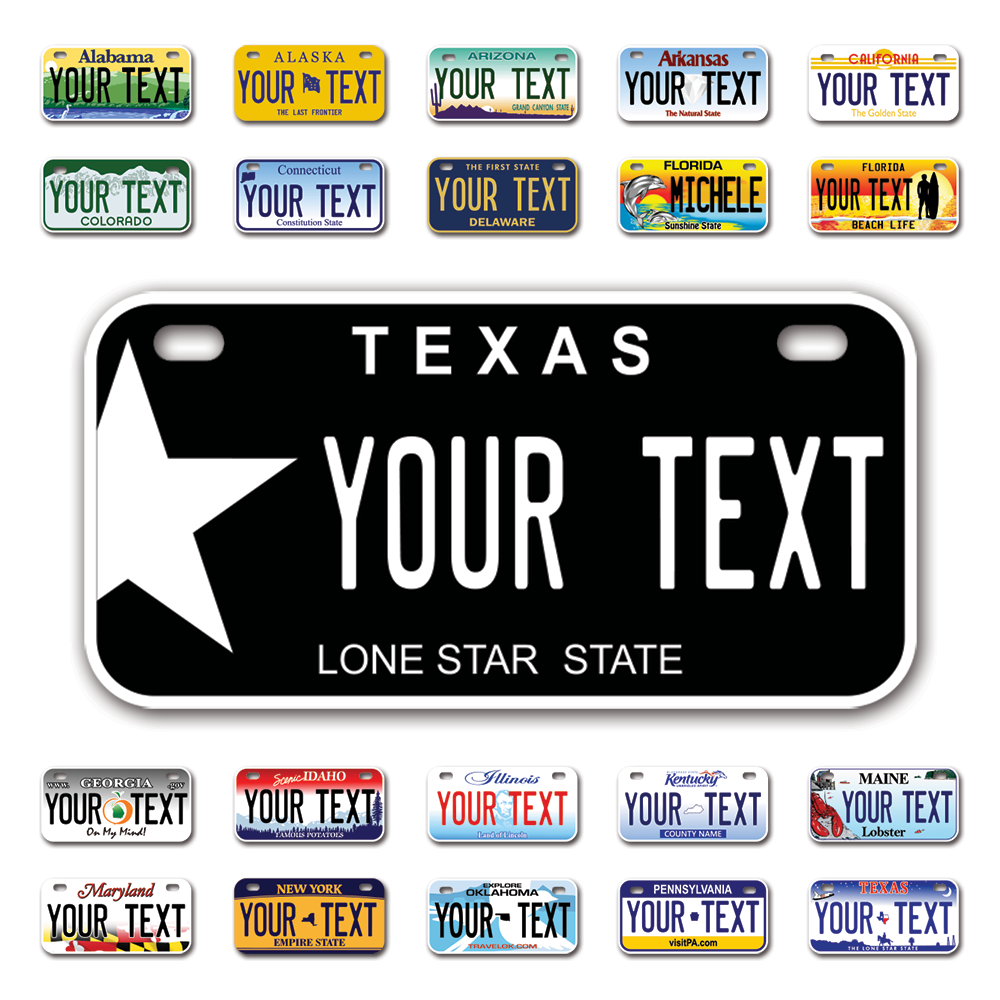 Personalize Bicycle License Plates from All 50 USA States - 6"x3" - Ideal for Bicycles, Tricycles, Wheelchairs, Toy Cars, Kids Cars and more