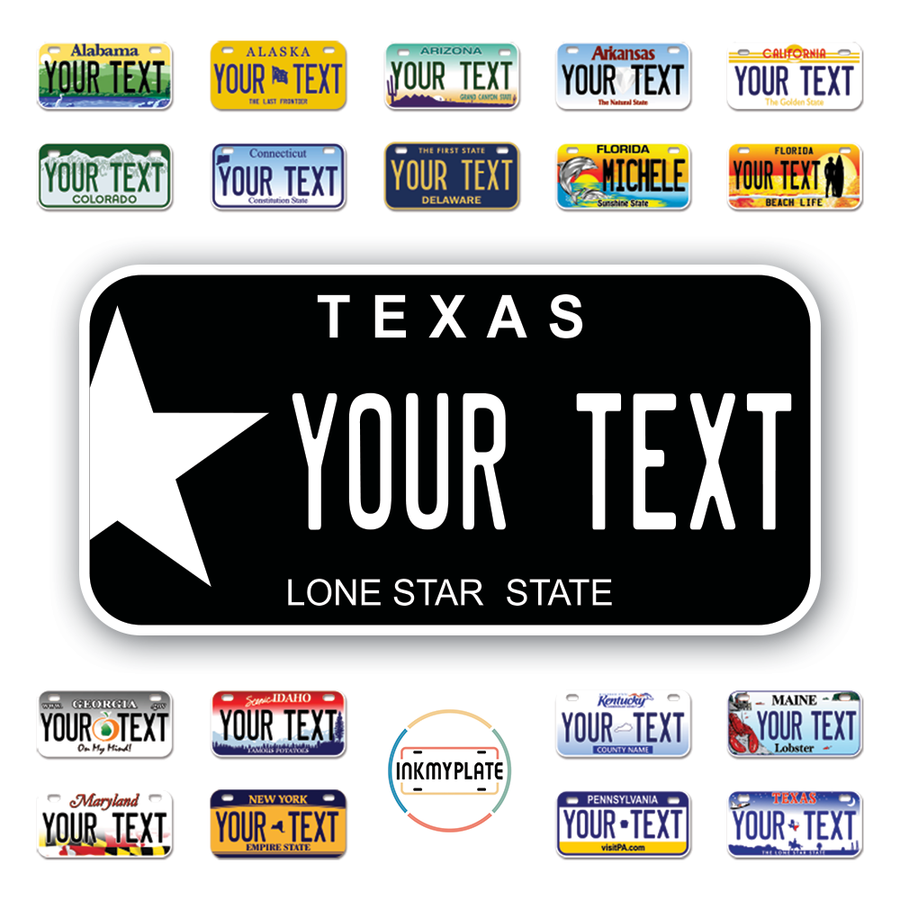 Personalize License Plates Vinyl Stickers From All 50 USA States - 6"x3" - Ideal for Toy Cars - Electric Kids Cars and more