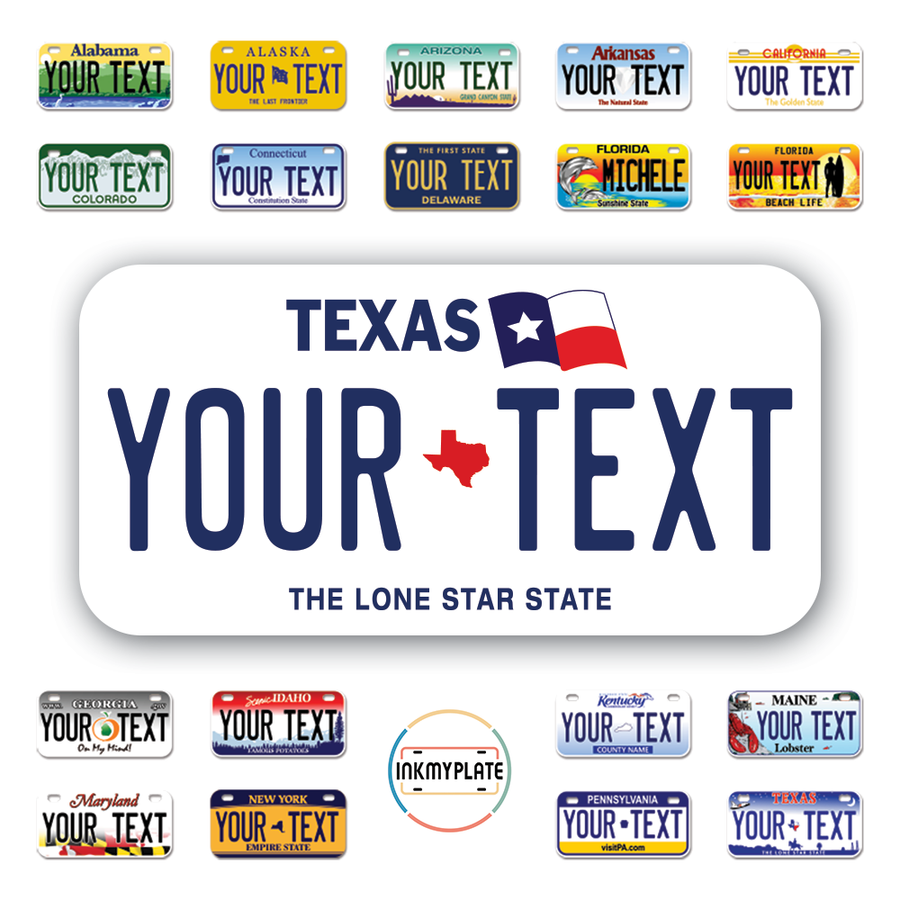 Personalize License Plates Vinyl Stickers From All 50 USA States - 6"x3" - Ideal for Toy Cars - Electric Kids Cars and more