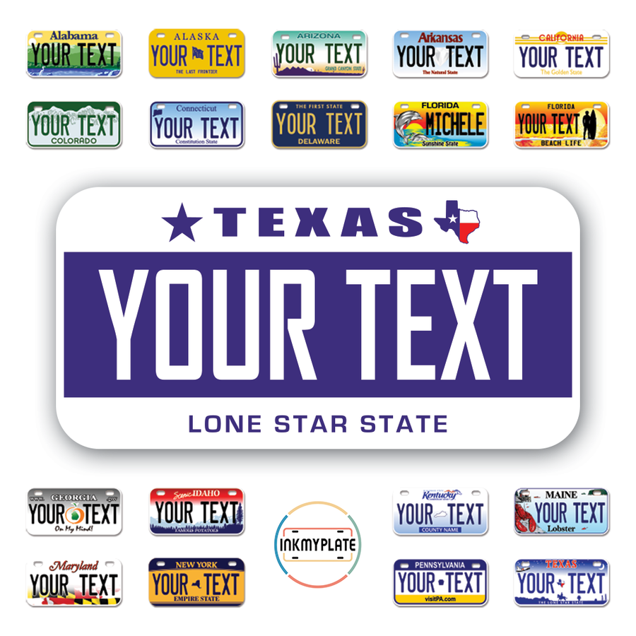 Personalize License Plates Vinyl Stickers From All 50 USA States - 6"x3" - Ideal for Toy Cars - Electric Kids Cars and more