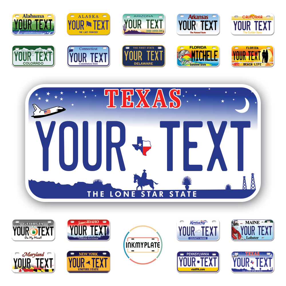 Personalize License Plates Vinyl Stickers From All 50 USA States - 6"x3" - Ideal for Toy Cars - Electric Kids Cars and more