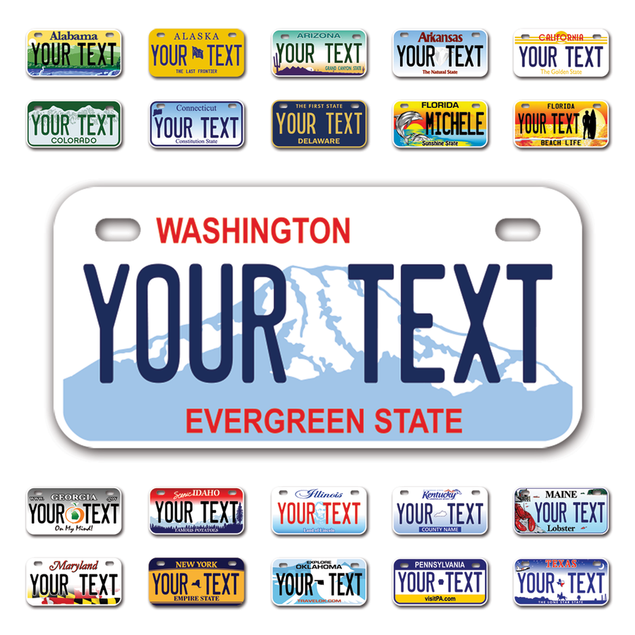 Personalize Bicycle License Plates from All 50 USA States - 6"x3" - Ideal for Bicycles, Tricycles, Wheelchairs, Toy Cars, Kids Cars and more