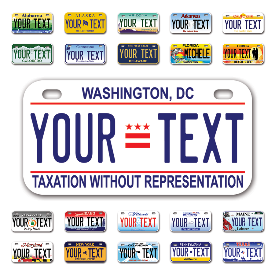 Personalize Bicycle License Plates from All 50 USA States - 6"x3" - Ideal for Bicycles, Tricycles, Wheelchairs, Toy Cars, Kids Cars and more