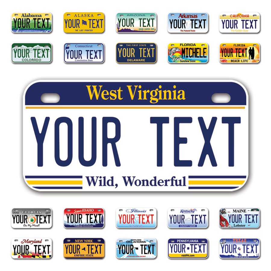 Personalize License Plates Vinyl Stickers From All 50 USA States - 6"x3" - Ideal for Toy Cars - Electric Kids Cars and more