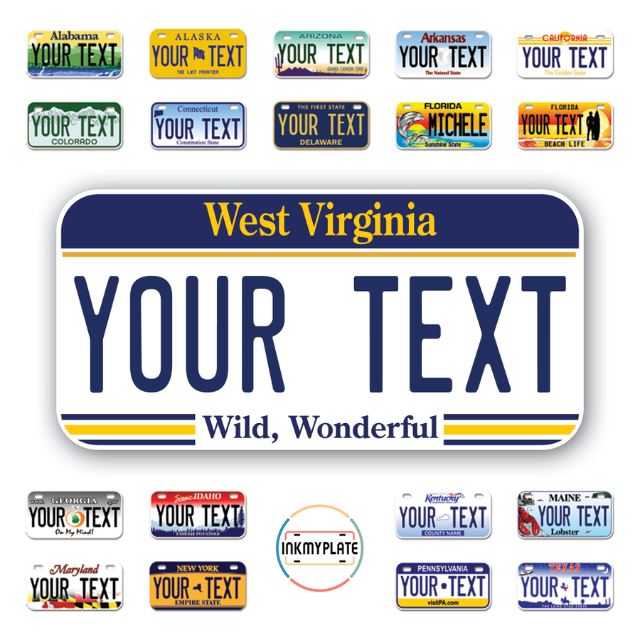 Personalize License Plates Vinyl Stickers From All 50 USA States - 6"x3" - Ideal for Toy Cars - Electric Kids Cars and more