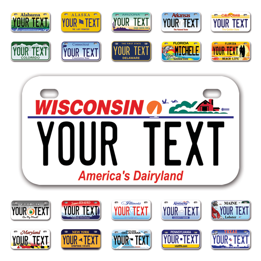 Personalize Bicycle License Plates from All 50 USA States - 6"x3" - Ideal for Bicycles, Tricycles, Wheelchairs, Toy Cars, Kids Cars and more