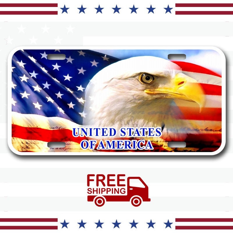 USA Bald Eagle Flag License Plate - Free Shipping, 4 sizes. Custom plate. - InkMyPlate