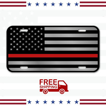 Pro Fire Fighter Thin Red Line American Flag License Plate Matte Black 040 Aluminum Heavy Duty Patriot USA Car Tag USA Fire Man - InkMyPlate