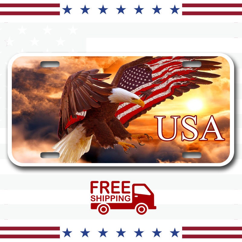 USA Eagle Flag License Plate - Free Shipping, 4 sizes. Custom plate. - InkMyPlate