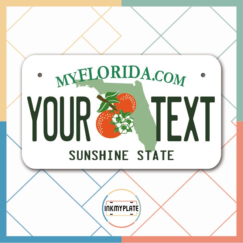 Inkmyplate - Personalized FLORIDA License Plate for Cars, Trucks, Motorcycles, Bicycles and Vinyl Stickers - InkMyPlate