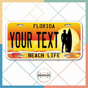 Inkmyplate - Personalized FLORIDA Beach Life License Plate for Cars, Trucks, Motorcycles, Bicycles and Vinyl Stickers - InkMyPlate