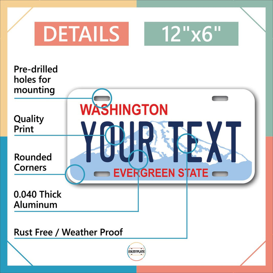 Inkmyplate - Personalized WASHINGTON License Plate for Cars, Trucks, Motorcycles, Bicycles and Vinyl Stickers - InkMyPlate