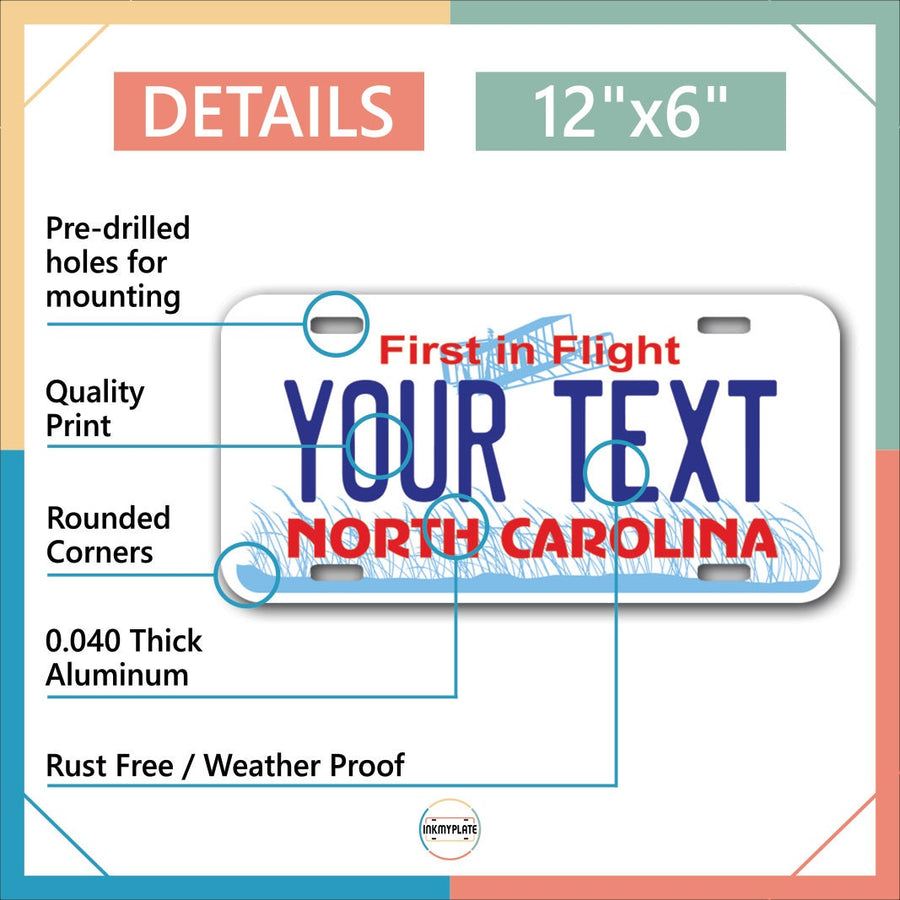 Inkmyplate - Personalized NORTH CAROLINA License Plate for Cars, Trucks, Motorcycles, Bicycles and Vinyl Stickers - InkMyPlate