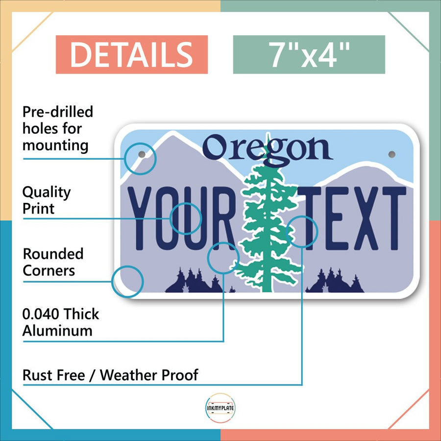 Inkmyplate - Personalized OREGON License Plate for Cars, Trucks, Motorcycles, Bicycles and Vinyl Stickers - InkMyPlate