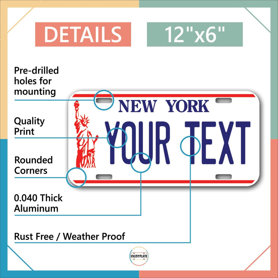 Inkmyplate - Personalized NEW YORK Statue of Liberty License Plate for Cars, Trucks, Motorcycles, Bicycles and Vinyl Stickers - InkMyPlate