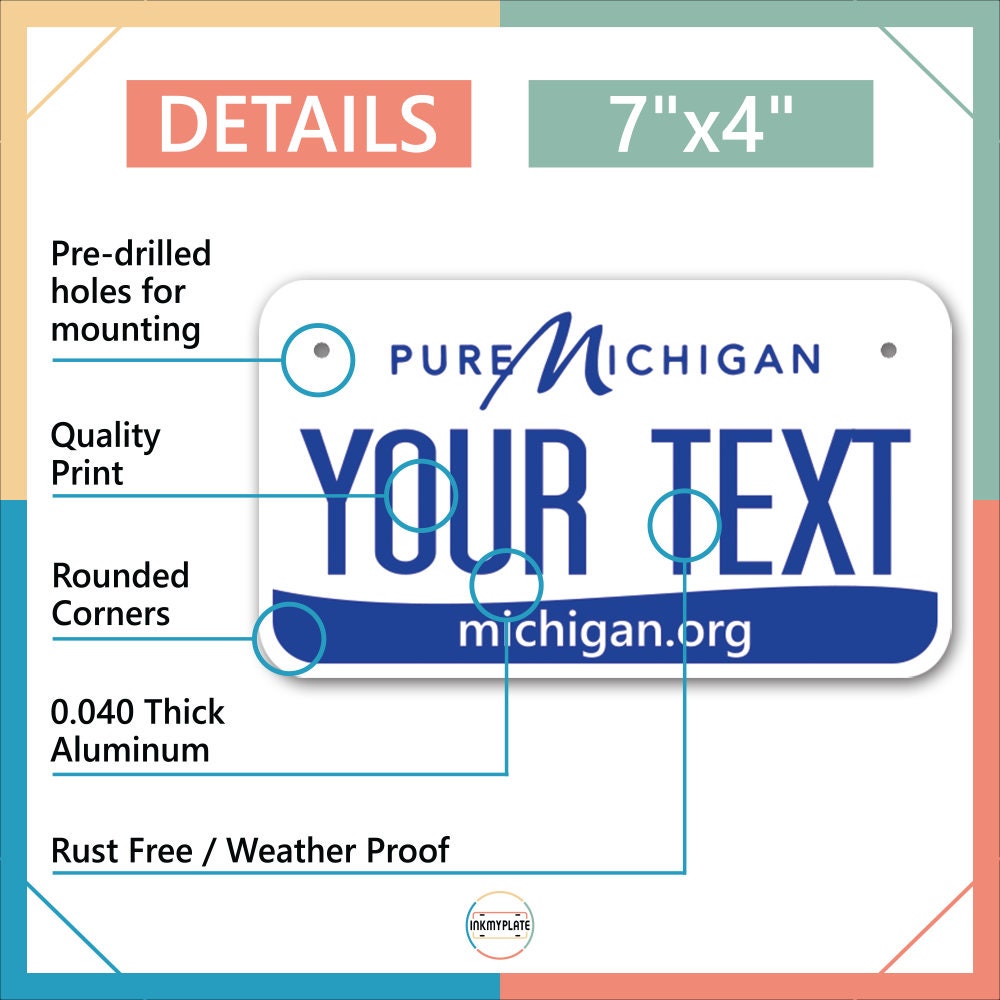 Inkmyplate - Personalized Michigan Blue License Plate for Cars, Trucks, Motorcycles, Bicycles and Vinyl Stickers - InkMyPlate