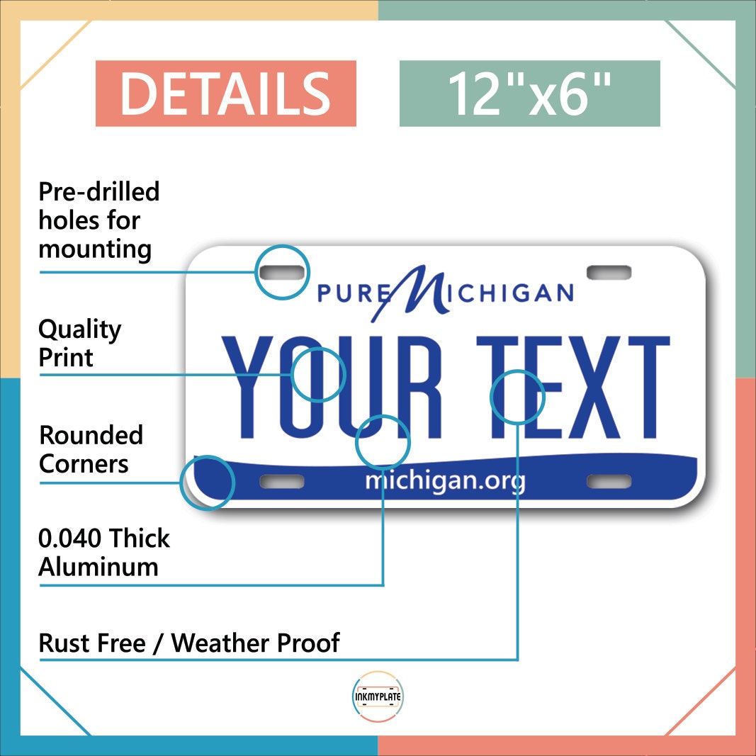 Inkmyplate - Personalized Michigan Blue License Plate for Cars, Trucks, Motorcycles, Bicycles and Vinyl Stickers - InkMyPlate