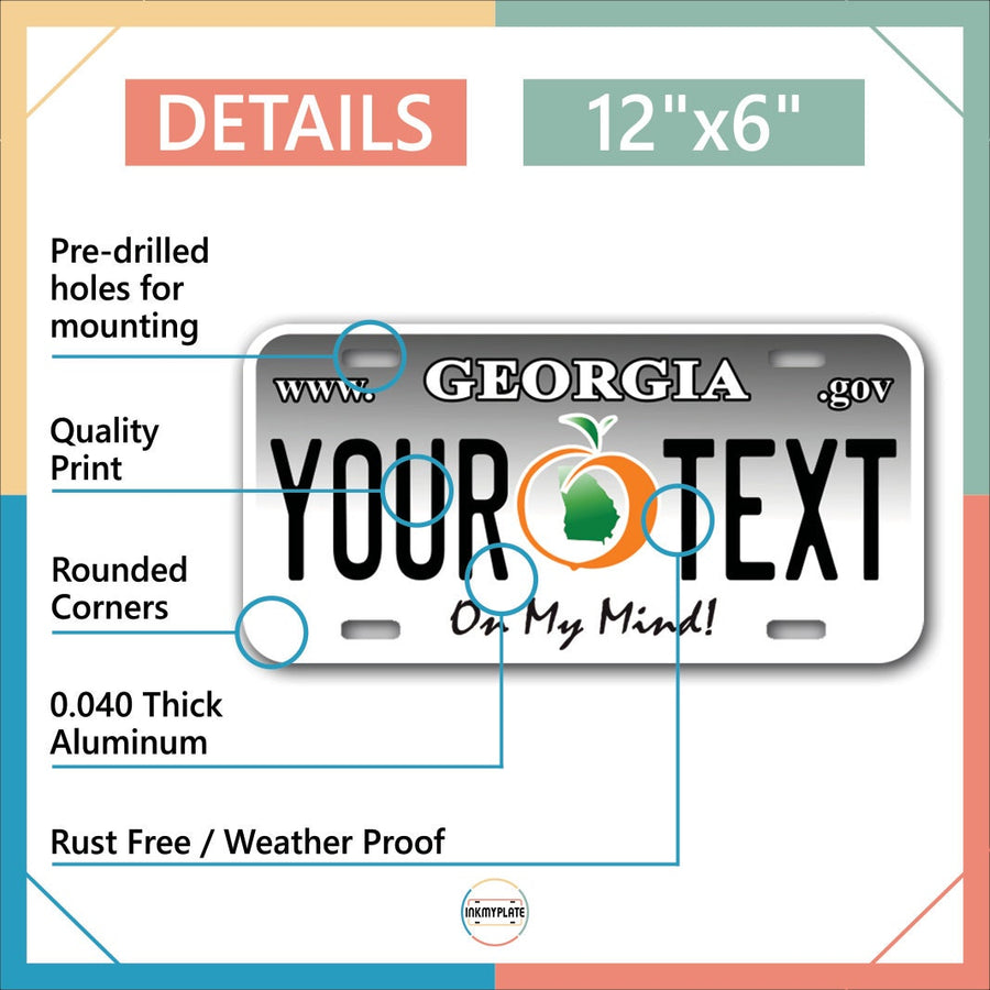 Inkmyplate - Personalized GEORGIA License Plate for Cars, Trucks, Motorcycles, Bicycles and Vinyl Stickers - InkMyPlate