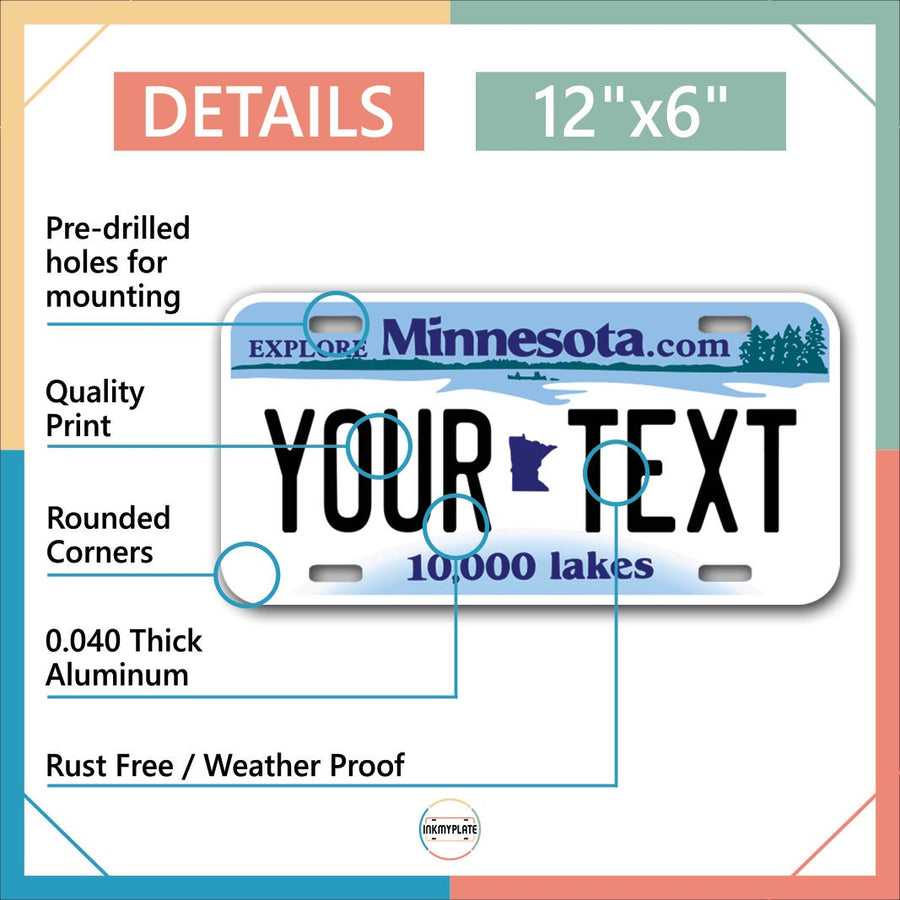 Inkmyplate - Personalized MINNESOTA License Plate for Cars, Trucks, Motorcycles, Bicycles and Vinyl Stickers - InkMyPlate