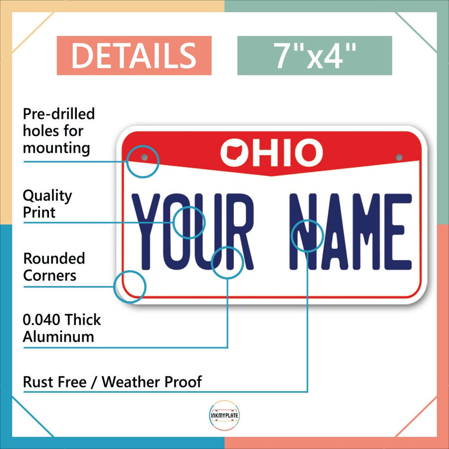 Inkmyplate - Personalized OHIO License Plate for Cars, Trucks, Motorcycles, Bicycles and Vinyl Stickers - InkMyPlate