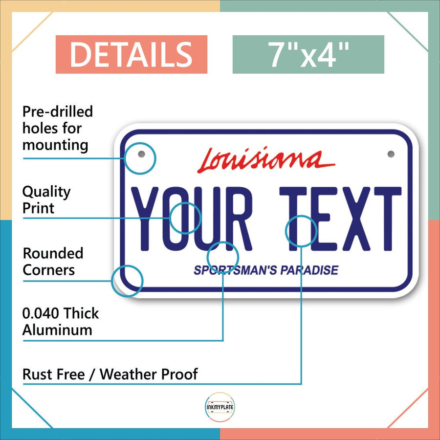 Inkmyplate - Personalized Louisiana License Plate for Cars, Trucks, Motorcycles, Bicycles and Vinyl Stickers - InkMyPlate