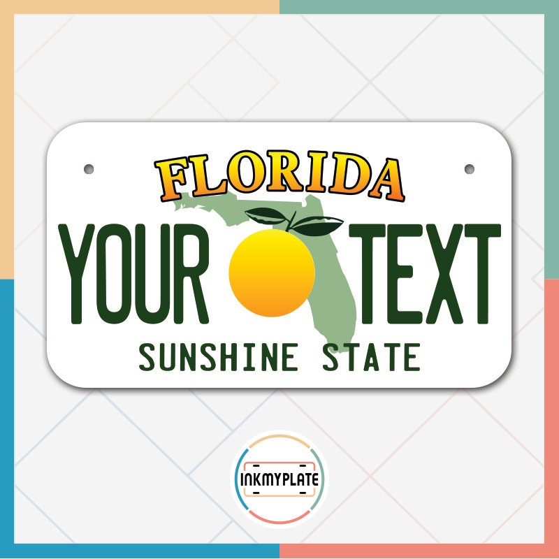 Inkmyplate - Personalized FLORIDA OLD License Plate for Cars, Trucks, Motorcycles, Bicycles and Vinyl Stickers - InkMyPlate