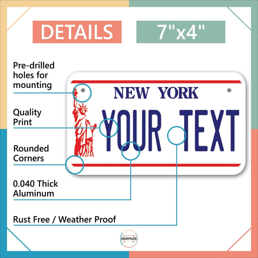 Inkmyplate - Personalized NEW YORK Statue of Liberty License Plate for Cars, Trucks, Motorcycles, Bicycles and Vinyl Stickers - InkMyPlate