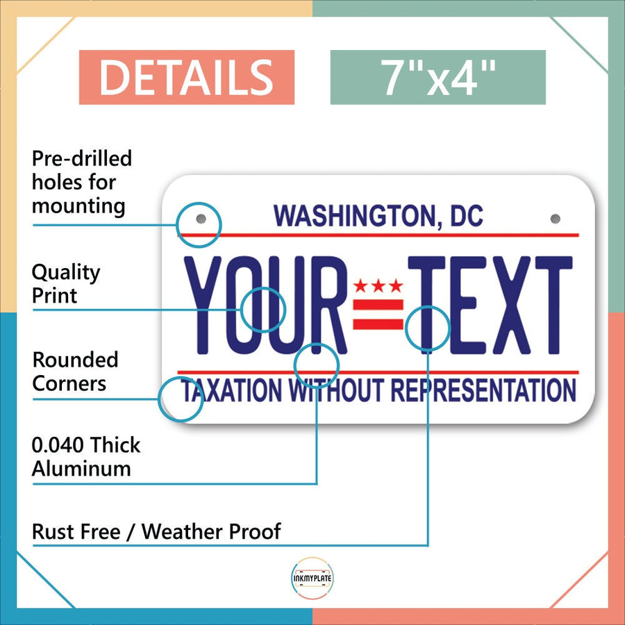 Inkmyplate - Personalized WASHINGTON DC License Plate for Cars, Trucks, Motorcycles, Bicycles and Vinyl Stickers - InkMyPlate