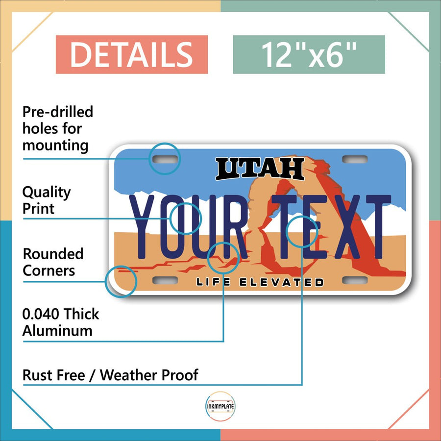 Inkmyplate - Personalized UTAH License Plate for Cars, Trucks, Motorcycles, Bicycles and Vinyl Stickers - InkMyPlate