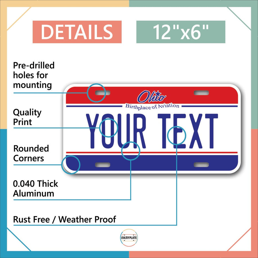 Inkmyplate - Personalized OHIO AVIATION License Plate for Cars, Trucks, Motorcycles, Bicycles and Vinyl Stickers - InkMyPlate